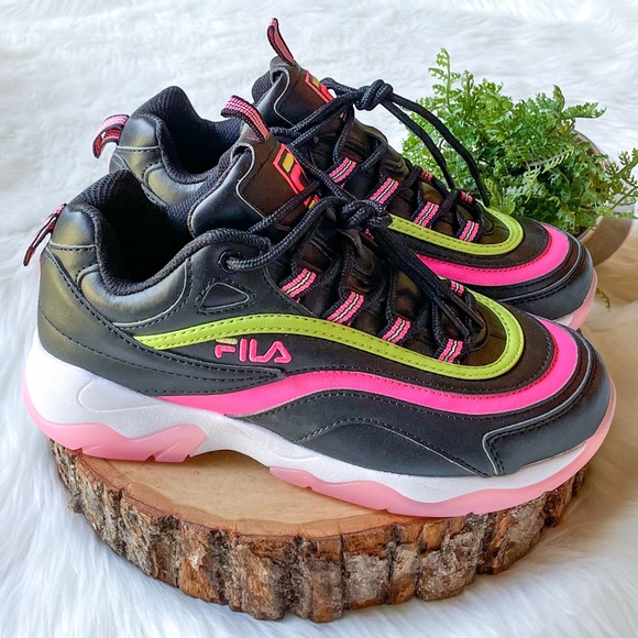 FILA Neon Pink & Green Black Sneakers Women's 7 Chunky Tennis Shoes - Picture 4 of 8
